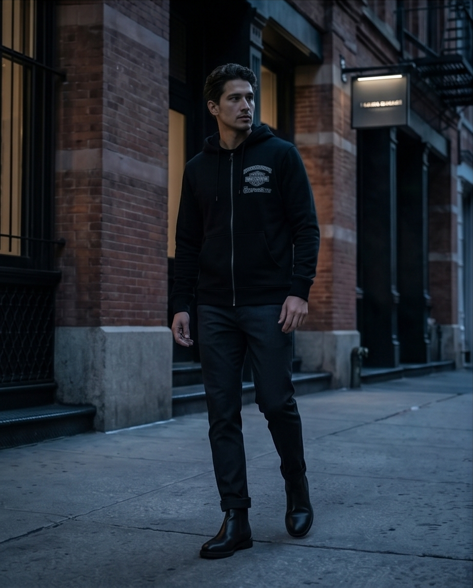 Harley Davidson Of NYC Dealer Men's Brooklyn Bridge Zip-Up Hoodie