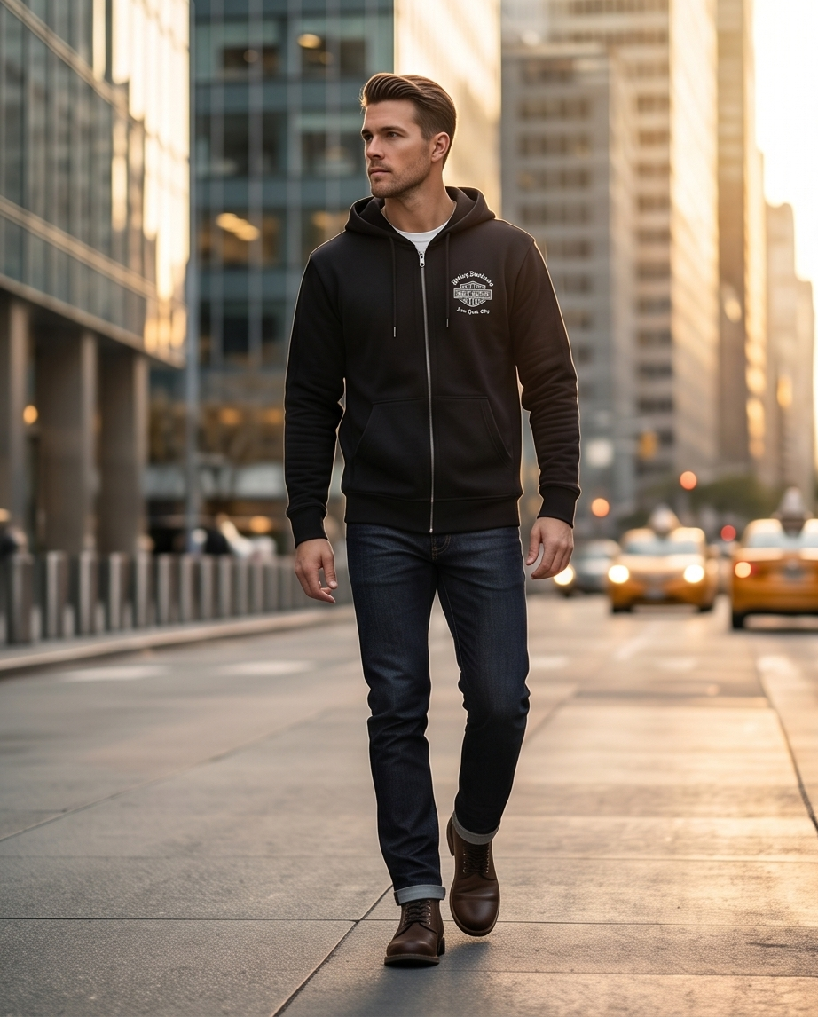 Harley Davidson Of NYC Dealer Men's Old English Zip-Up Hoodie