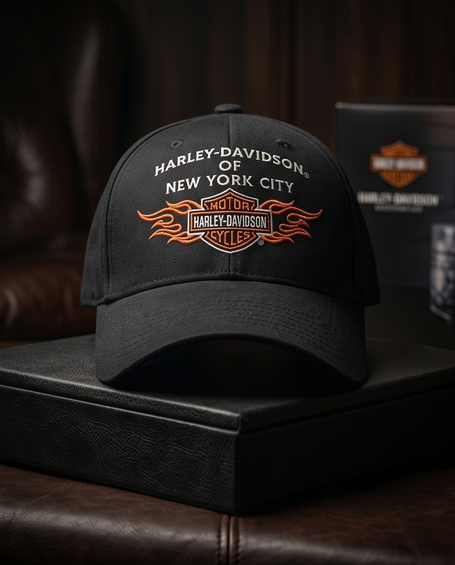 Harley Davidson Of NYC Dealer Bar & Shield Flames Baseball Cap Black Bravado