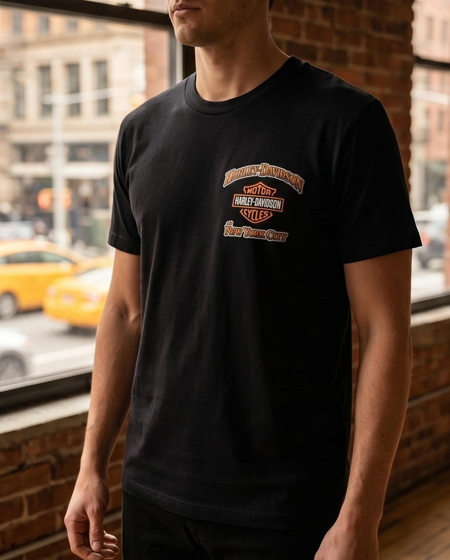 Harley Davidson Of NYC Skyline Time Square Dealer T-shirt RkStratman