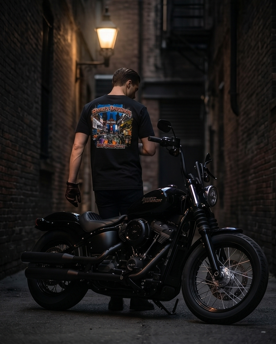Harley Davidson Of NYC Skyline Time Square Dealer T-shirt RkStratman