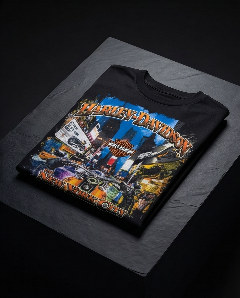 Harley Davidson Of NYC Skyline Time Square Dealer T-shirt RkStratman