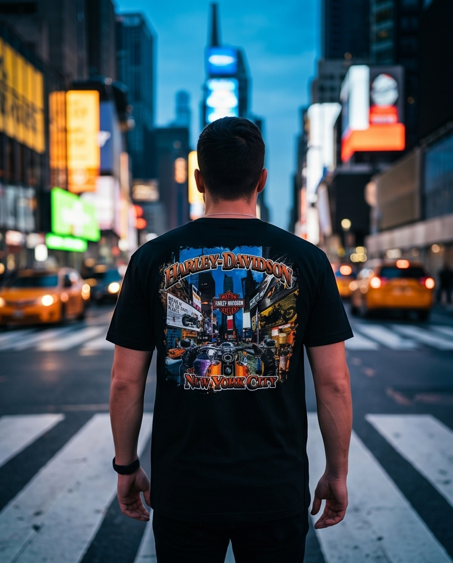 Harley Davidson Of NYC Skyline Time Square Dealer T-shirt RkStratman