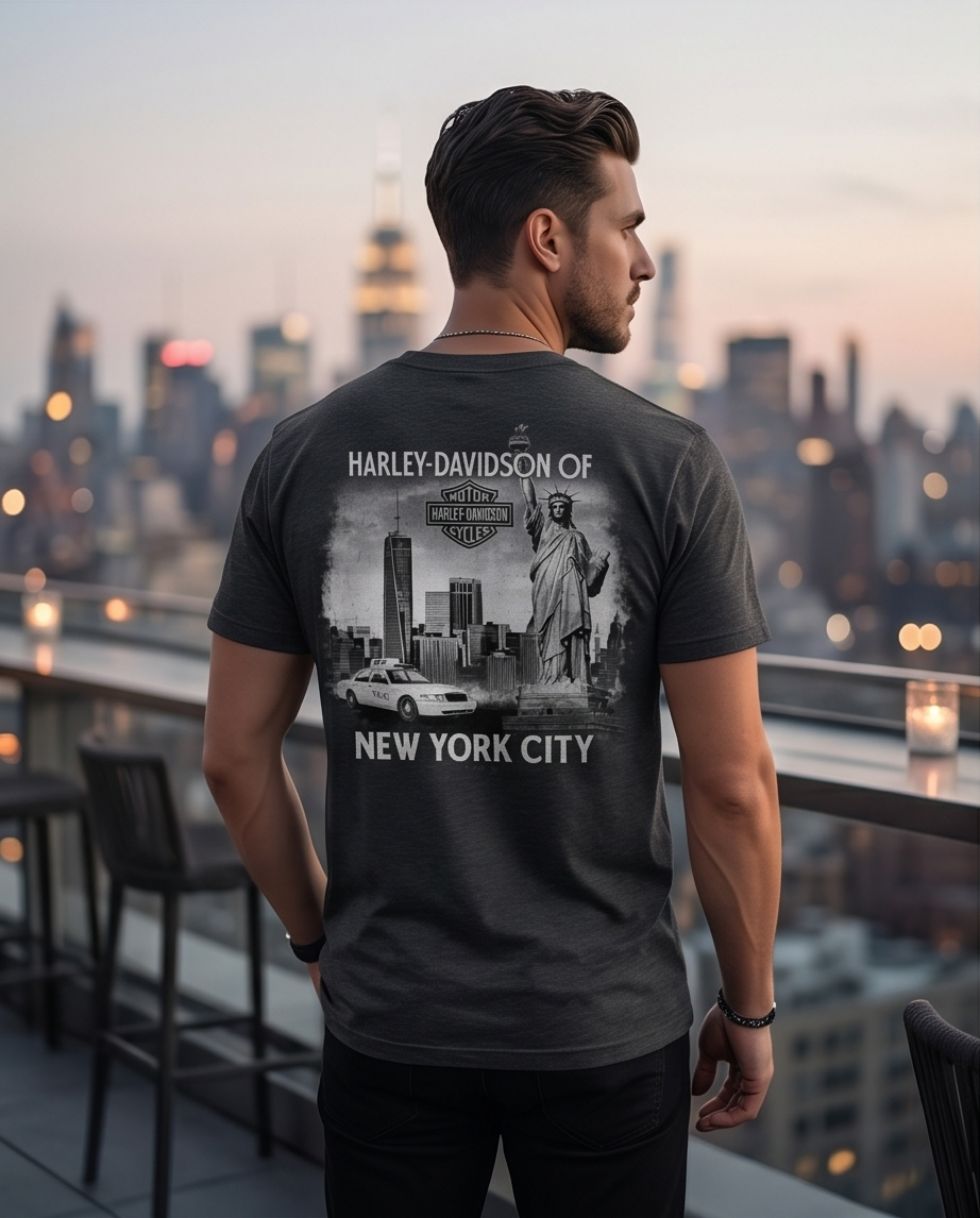 Harley Davidson Of NYC Skyline Freedom  Men's Dealer T-shirt