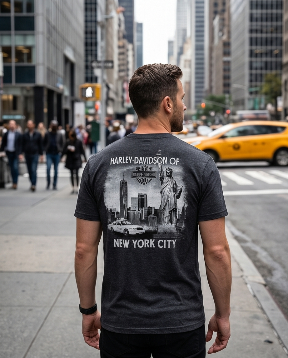 Harley Davidson Of NYC Skyline Freedom  Men's Dealer T-shirt