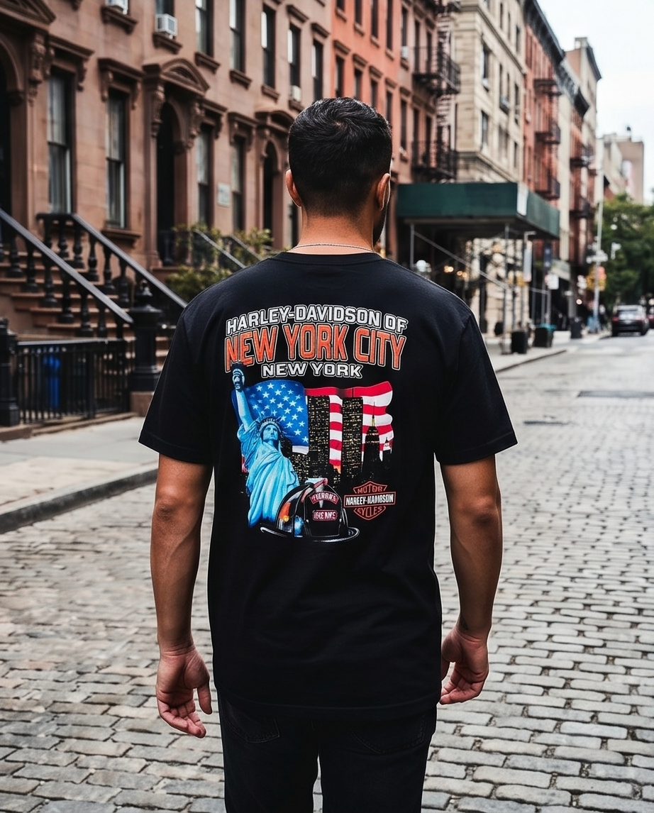 Harley Davidson Of NYC Firefighter Men's Skyline T-shirt RkStratman