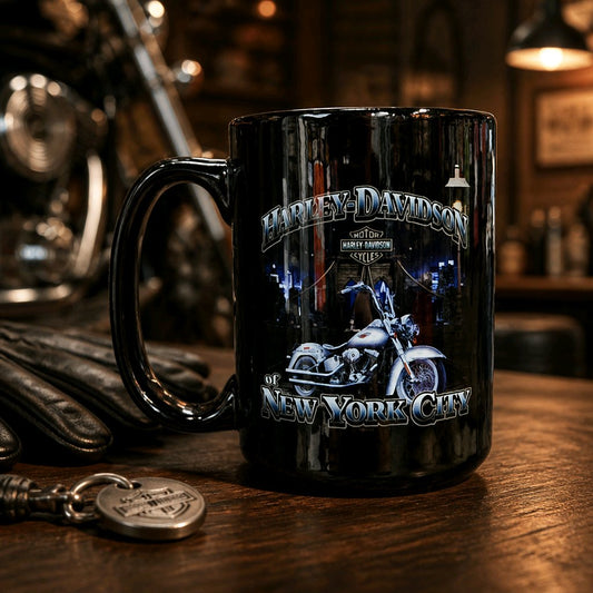 Harley Davidson Of NYC Dealer Skyline Brooklyn Bridge coffee mug