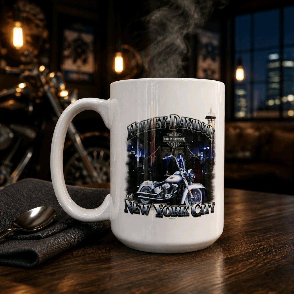 Harley Davidson Of NYC Dealer Skyline Brooklyn Bridge coffee mug Ace
