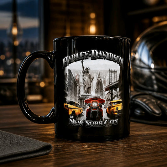Harley Davidson Of NYC Dealer Skyline Yellow Cab coffee mug