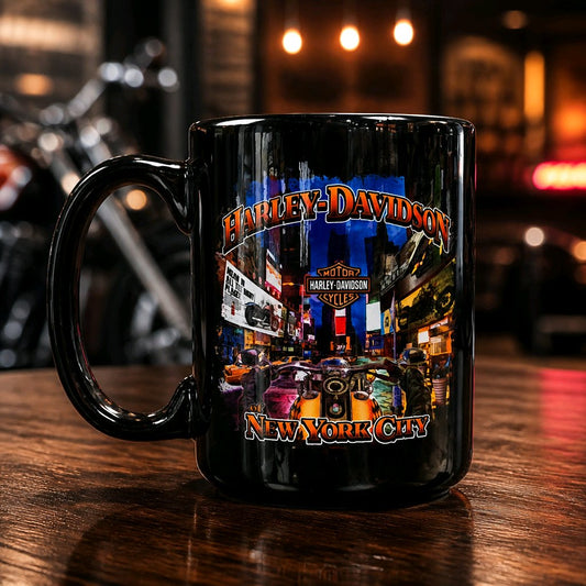 Harley Davidson Of NYC Dealer Skyline Time Square coffee mug