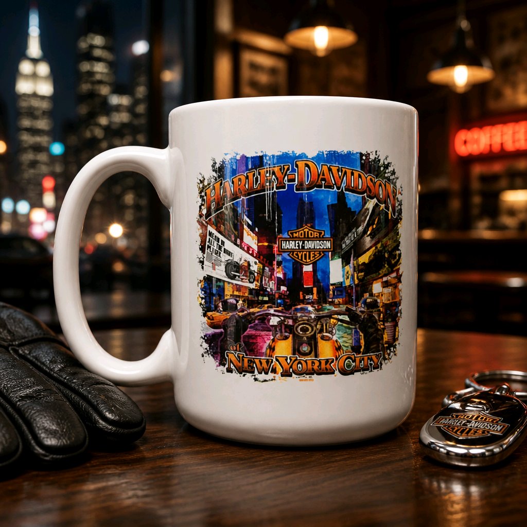 Harley Davidson Of NYC Dealer Skyline Time Square coffee mug Ace