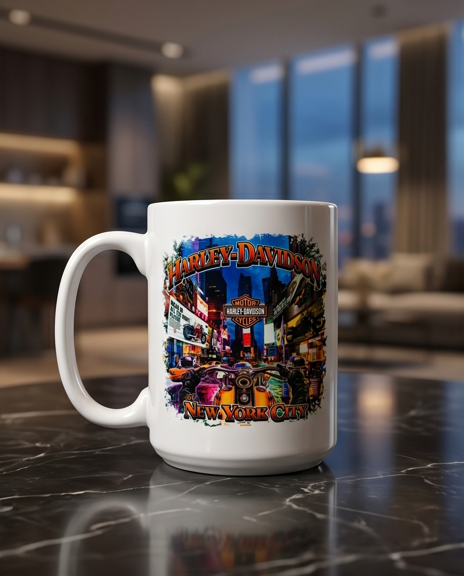 Harley Davidson Of NYC Dealer Skyline Time Square coffee mug Ace