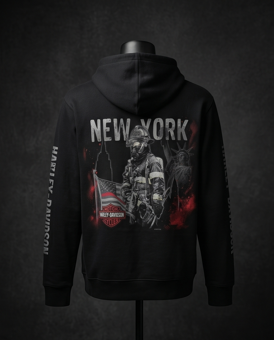 Harley Davidson of NYC Men's Brave Firefighter Skyline Zip Up Hoodie RkStratman