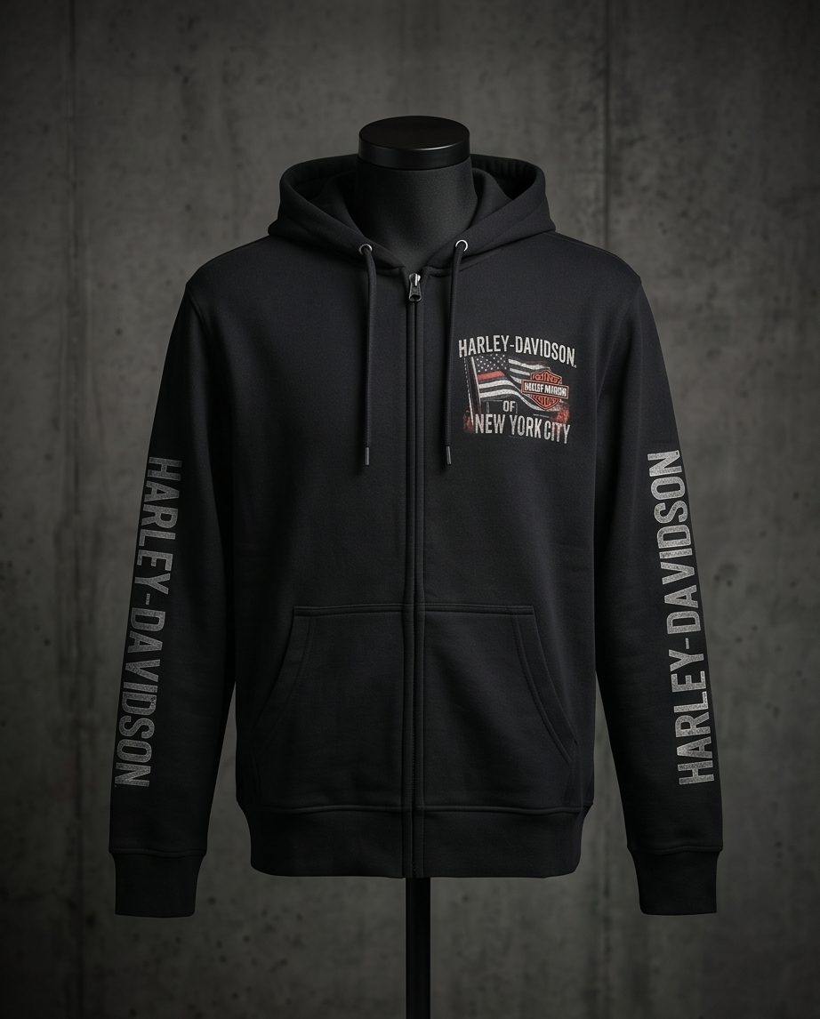 Harley Davidson of NYC Men's Brave Firefighter Skyline Zip Up Hoodie RkStratman