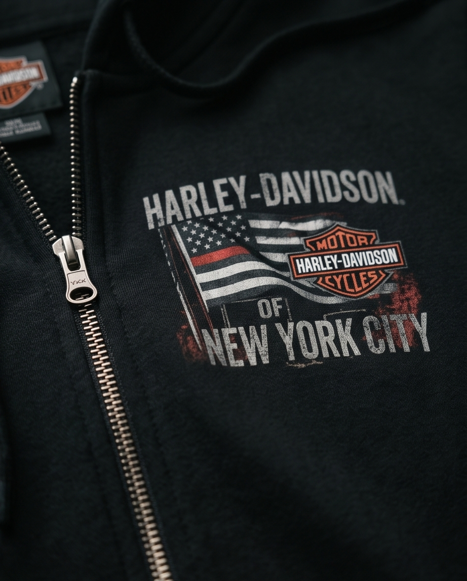 Harley Davidson of NYC Men's Brave Firefighter Skyline Zip Up Hoodie RkStratman