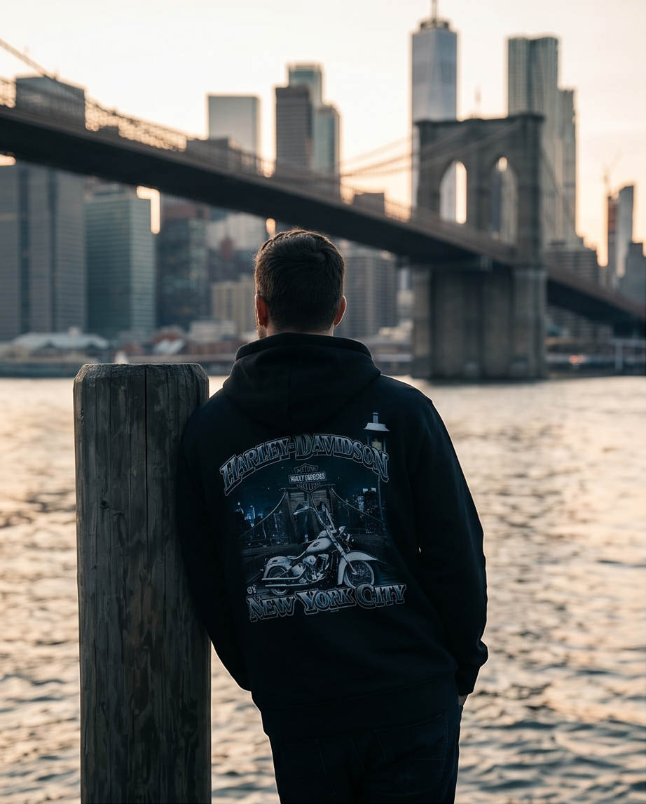 Harley Davidson Of NYC Dealer Men's Brooklyn Bridge Zip-Up Hoodie