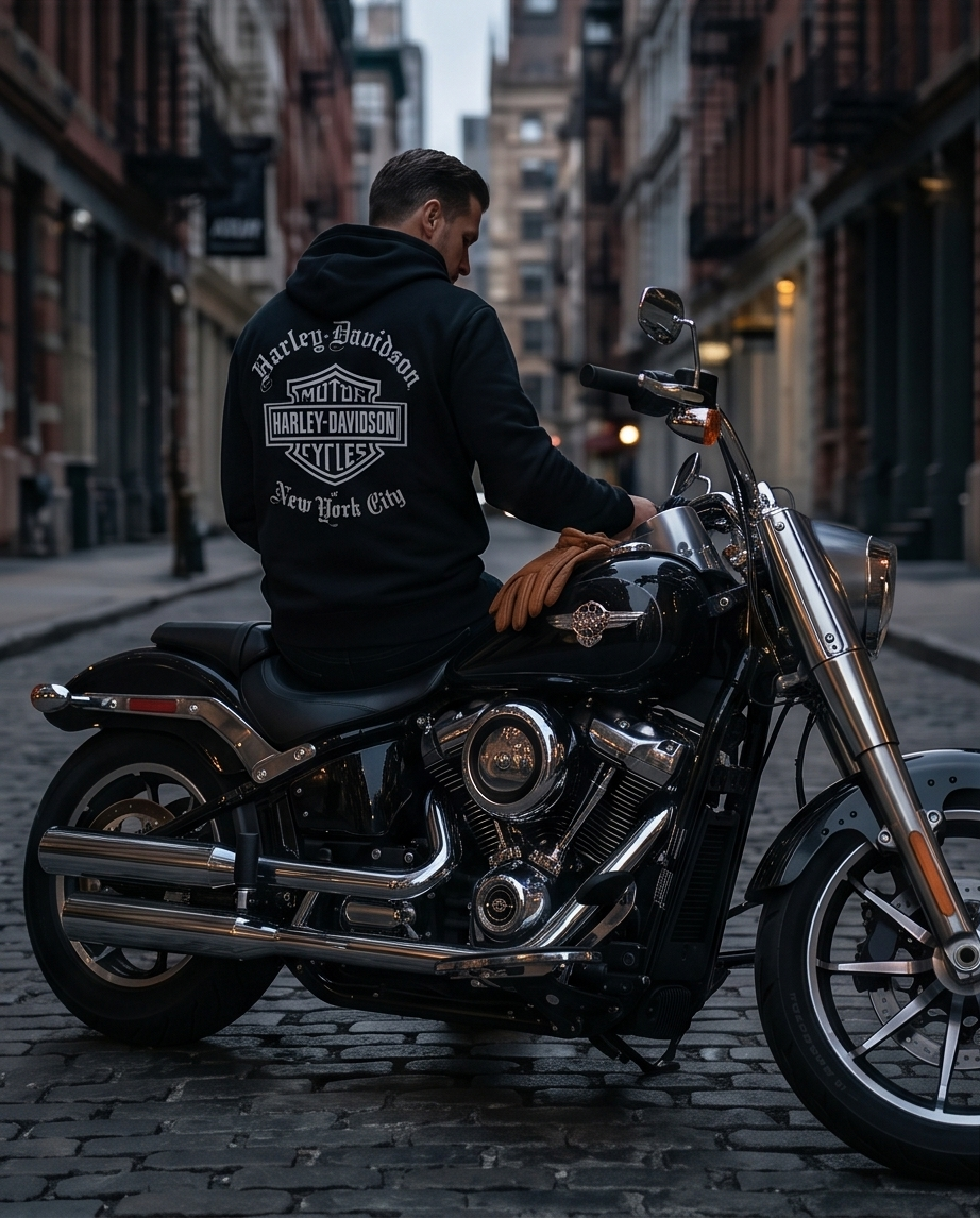 Harley Davidson Of NYC Dealer Men's Old English Zip-Up Hoodie