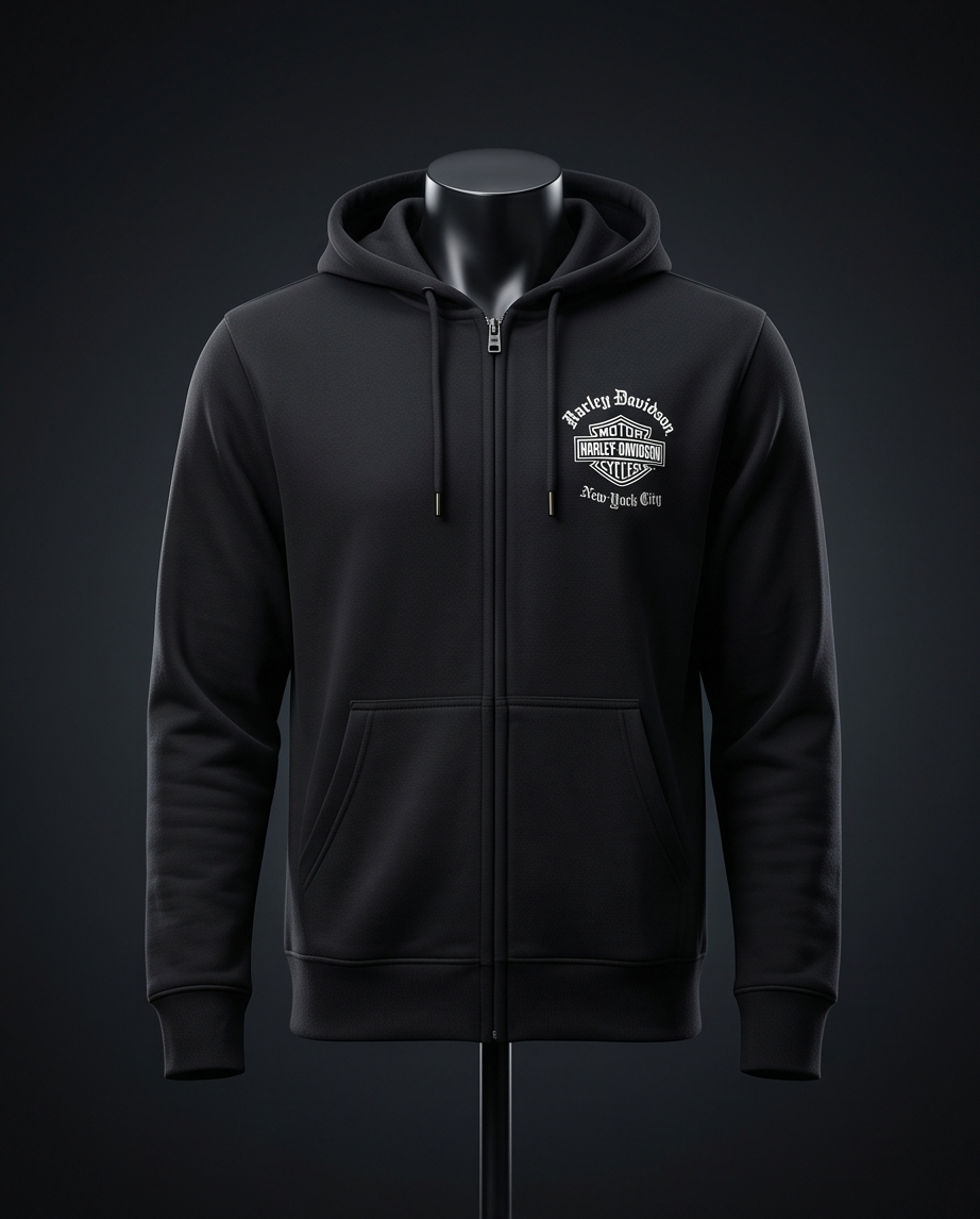 Harley Davidson Of NYC Dealer Men's Old English Zip-Up Hoodie