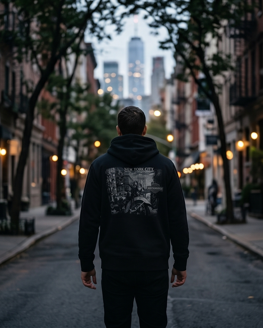 Harley Davidson of Nyc Men's Skyline Post Card Zip Up Hoodie RkStratman