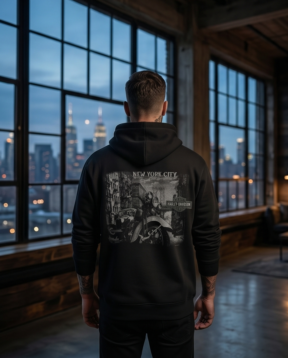 Harley Davidson of Nyc Men's Skyline Post Card Zip Up Hoodie RkStratman