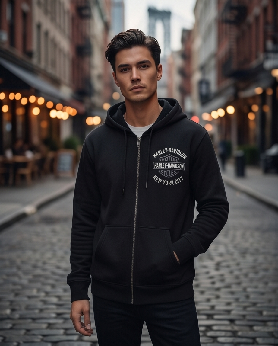 Harley Davidson of Nyc Men's Skyline Post Card Zip Up Hoodie RkStratman