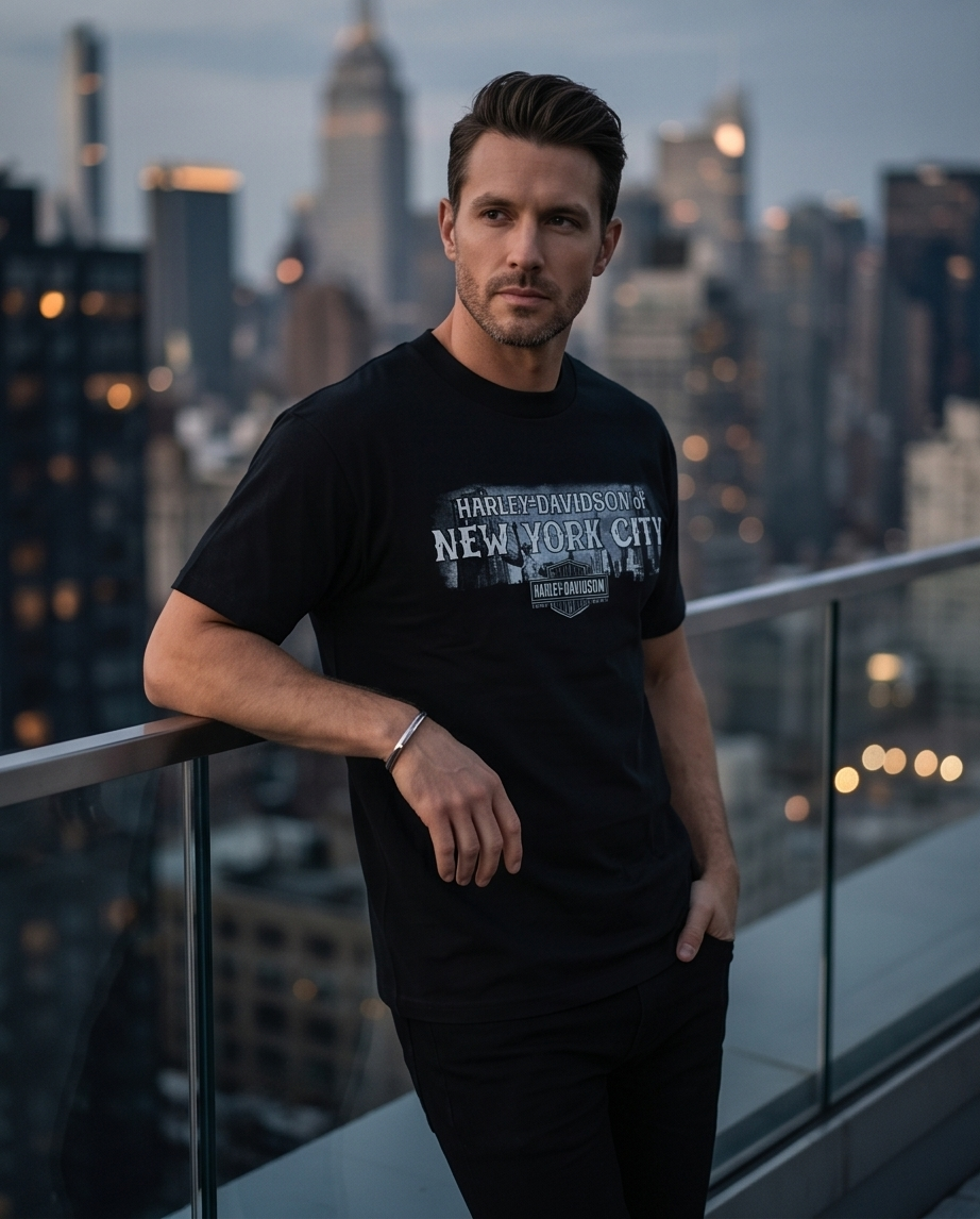Harley Davidson Of NYC Men's Short Sleeve Dealer Post Card T-shirt RkStratman