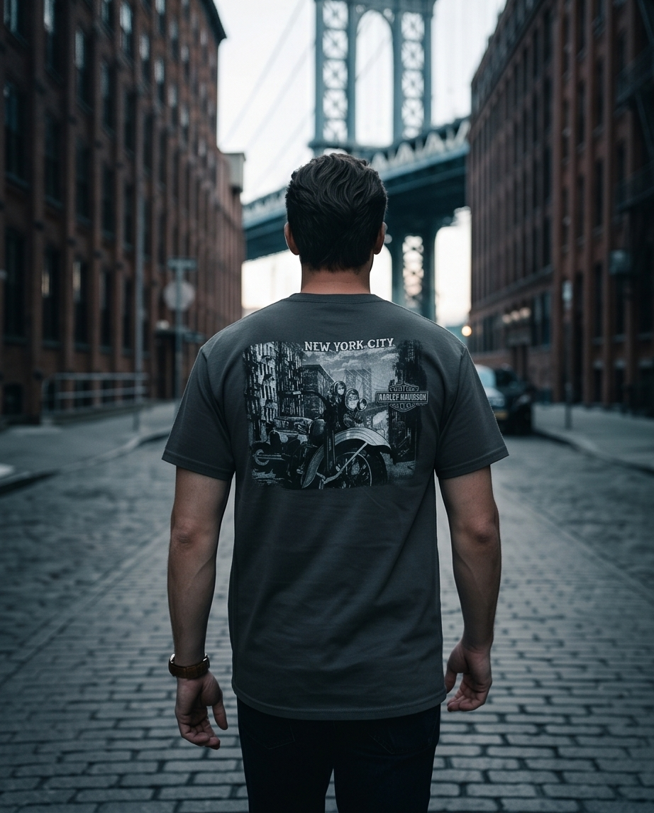 Harley Davidson Of NYC Men's Short Sleeve Dealer Post Card T-shirt RkStratman