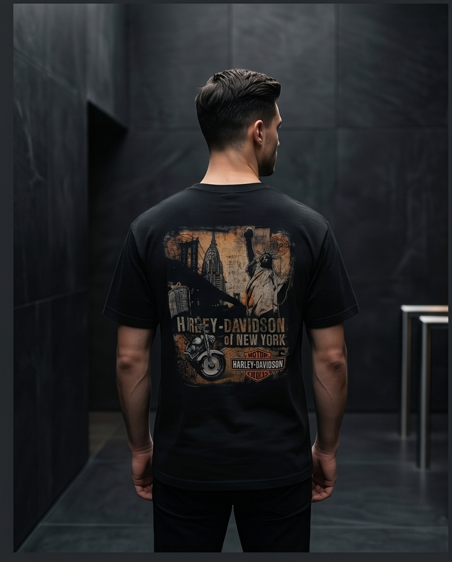 Harley Davidson Of NYC Men's Short Sleeve Dealer Sepiacollag T-shirt Bravado