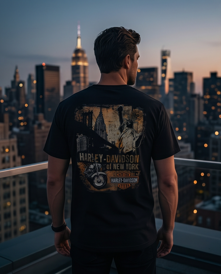 Harley Davidson Of NYC Men's Short Sleeve Dealer Sepiacollag T-shirt Bravado