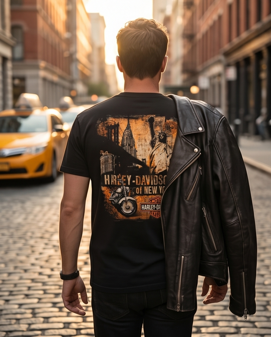 Harley Davidson Of NYC Men's Short Sleeve Dealer Sepiacollag T-shirt Bravado