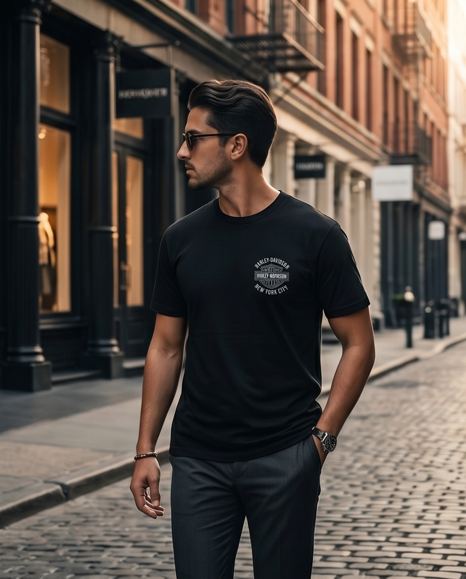 Harley Davidson Of NYC Men's Short Sleeve Dealer Twin Towers T-shirt