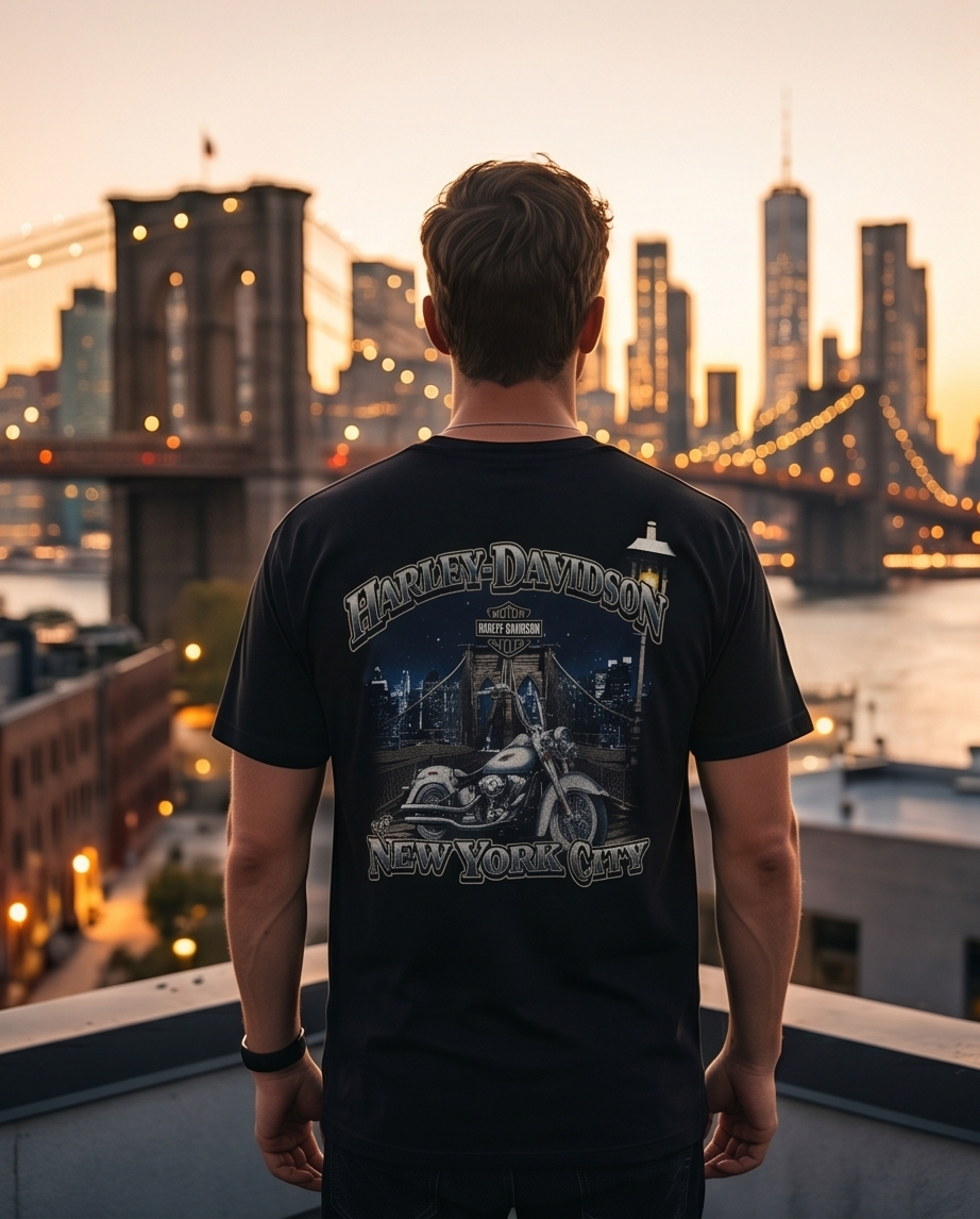 Harley Davidson Of NYC Men's Short Sleeve Dealer Brooklyn Bridge T-shirt RkStratman
