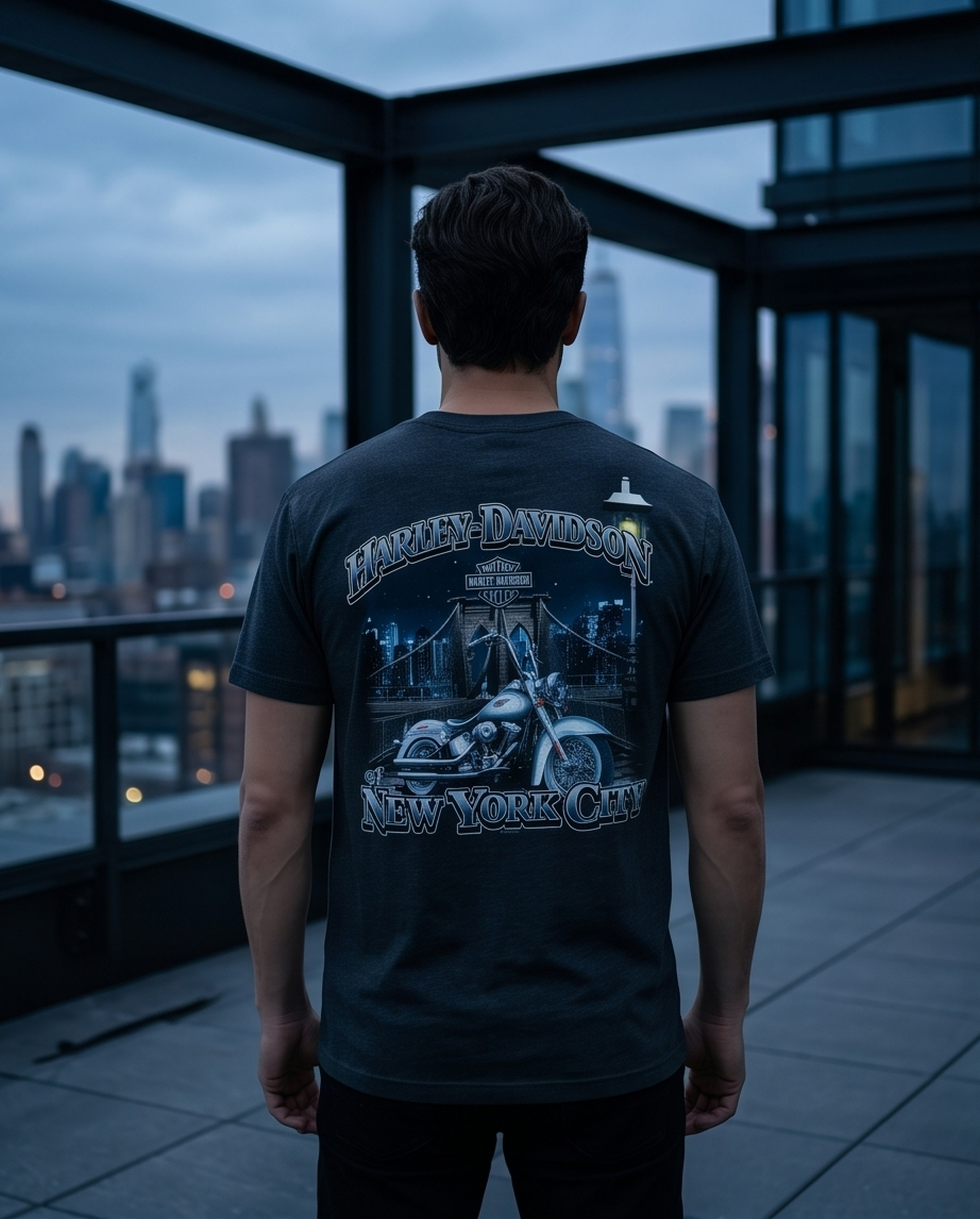 Harley Davidson Of NYC Men's Short Sleeve Dealer Brooklyn Bridge T-shirt RkStratman