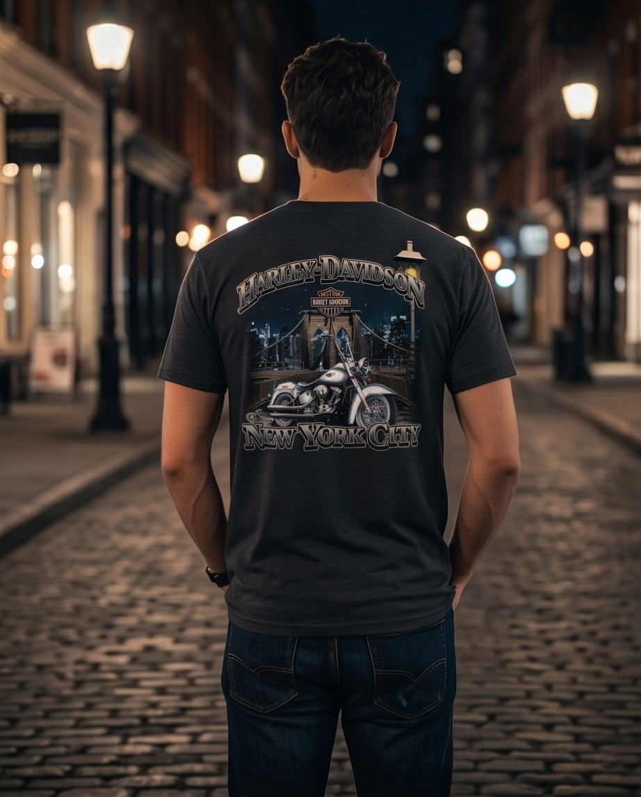 Harley Davidson Of NYC Men's Short Sleeve Dealer Brooklyn Bridge T-shirt RkStratman