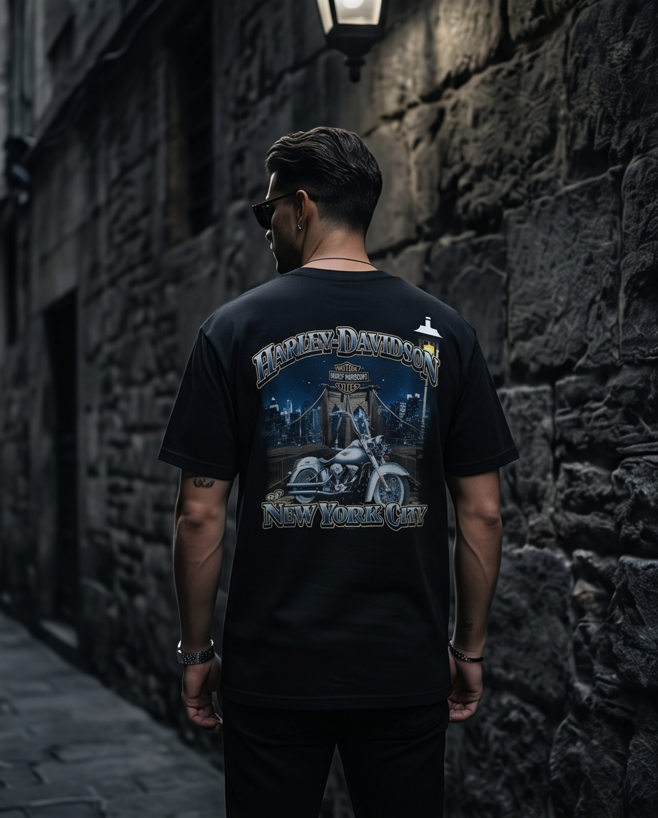Harley Davidson Of NYC Men's Short Sleeve Dealer Brooklyn Bridge T-shirt RkStratman