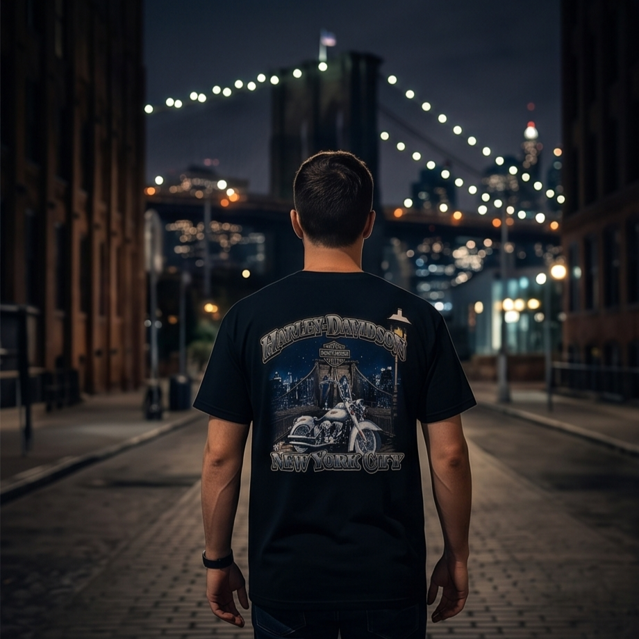 Harley Davidson Of NYC Men's Short Sleeve Dealer Brooklyn Bridge T-shirt RkStratman