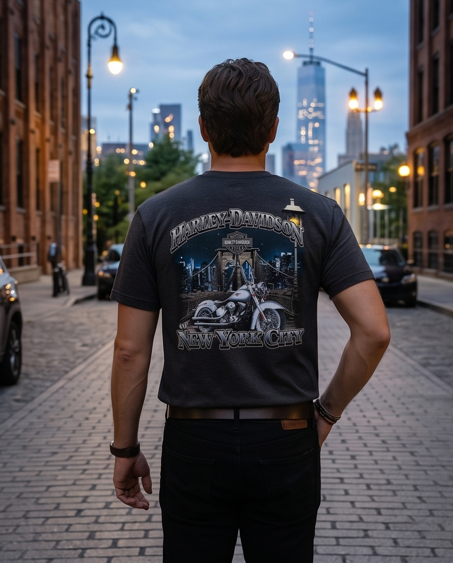Harley Davidson Of NYC Men's Short Sleeve Dealer Brooklyn Bridge T-shirt RkStratman