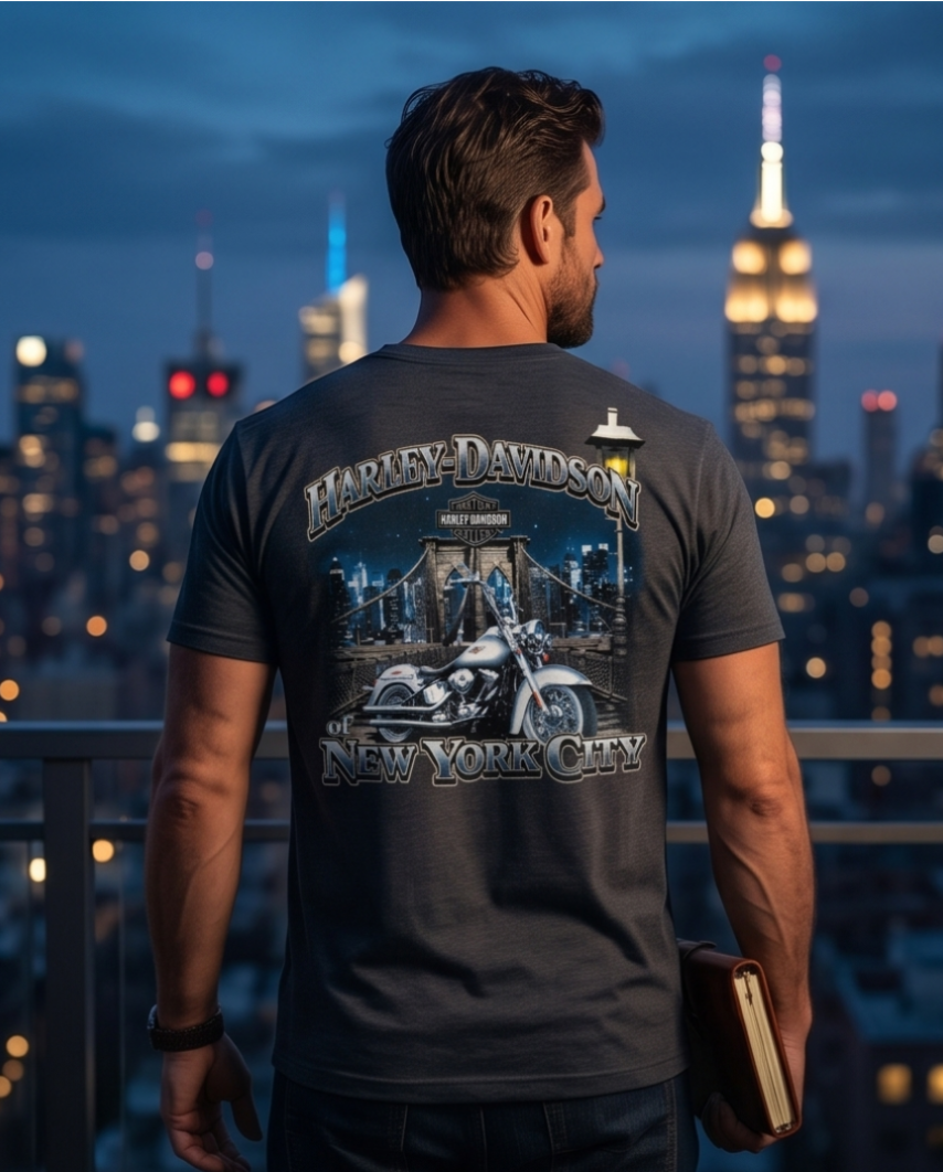 Harley Davidson Of NYC Men's Short Sleeve Dealer Brooklyn Bridge T-shirt RkStratman