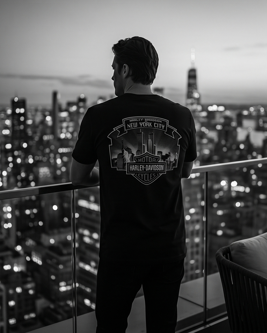 Harley Davidson Of NYC Men's Short Sleeve Dealer Twin Towers T-shirt