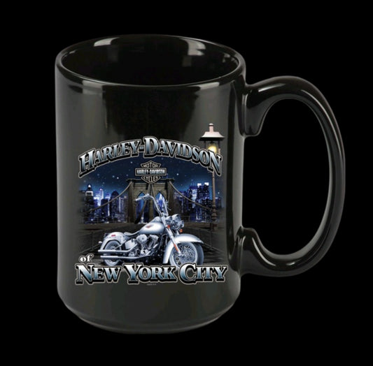 Harley Davidson Of NYC Dealer Skyline Brooklyn Bridge coffee mug