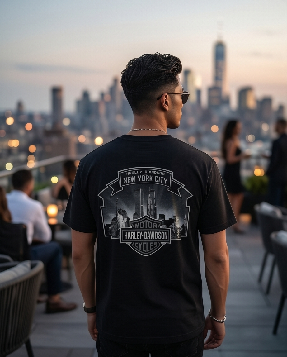 Harley Davidson Of NYC Men's Short Sleeve Dealer Twin Towers T-shirt