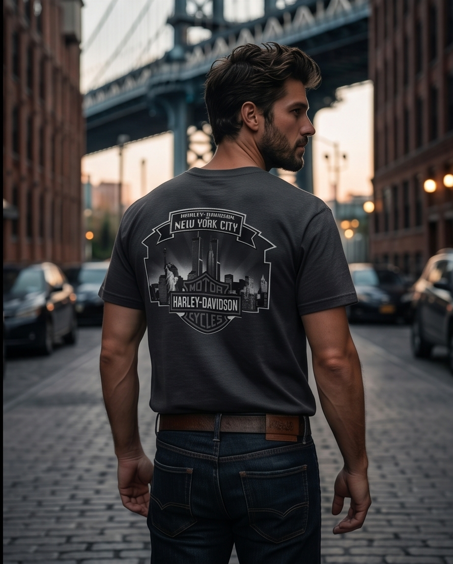 Harley Davidson Of NYC Men's Short Sleeve Dealer Twin Towers T-shirt