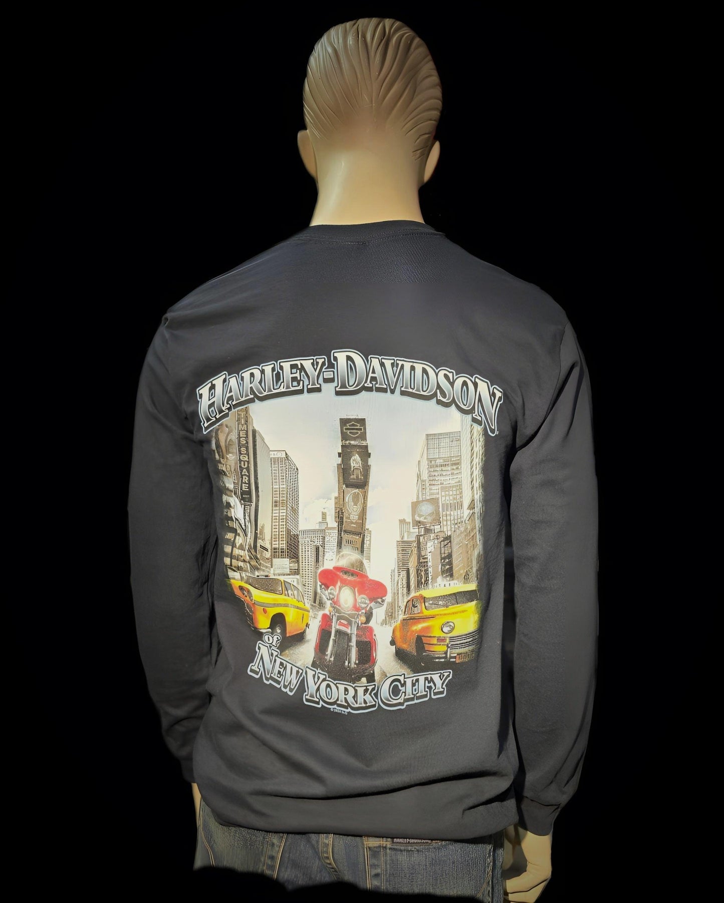 Harley Davidson Of NYC Men's Long Sleeve Dealer Yellow Cab Taxi T-shirt - Harley Davidson Of Nyc